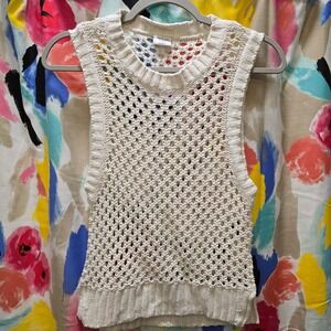 Abercrombie Fitch Womens Cream Crochet Knit Sleeveless Tank Top Small Crewneck‎